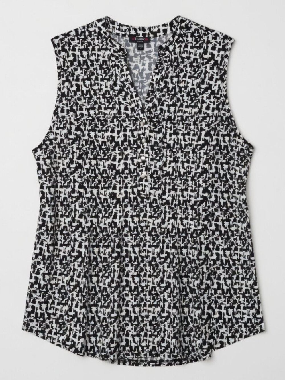 Cocomo Women's Plus Size 1X Black White Geo Print Studded Pintuck Sleeveless Top